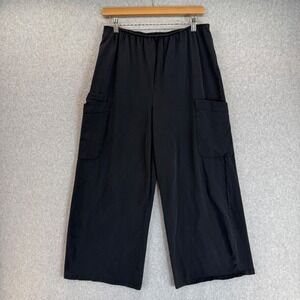Iridium Black Wide Leg Cropped Cargo Pants Pull On Elastic Waist Womens Sz Small